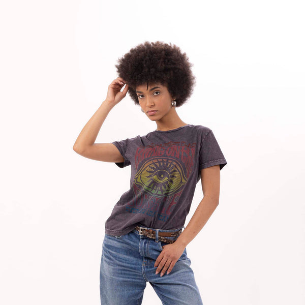 bowery nyc WOMEN'S "BRING ON THE SUNSHINE" CREWNECK SLIM T-SHIRT- VINTAGE JERSEY