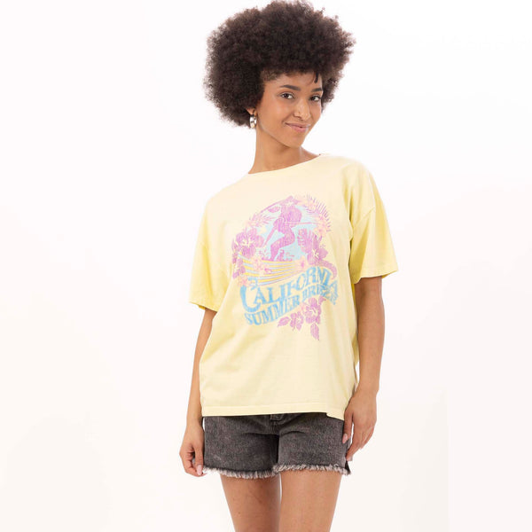 bowery nyc WOMEN'S "CALIFORNIA" CREWNECK BOY FIT T-SHIRT- VINTAGE JERSEY