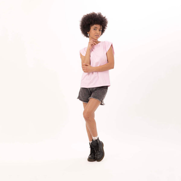 Bowery Nyc WOMEN'S CREWNECK PUFF SHOULDER T-SHIRT - VINTAGE JERSEY