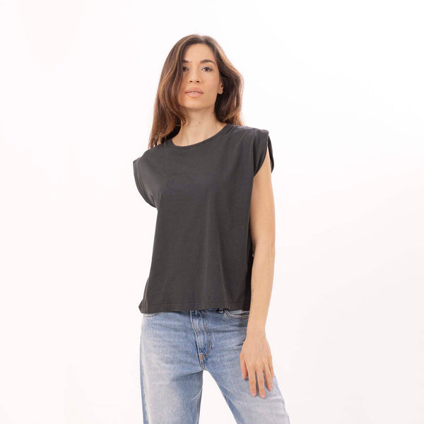 Bowery Nyc WOMEN'S CREWNECK PUFF SHOULDER T-SHIRT - VINTAGE JERSEY