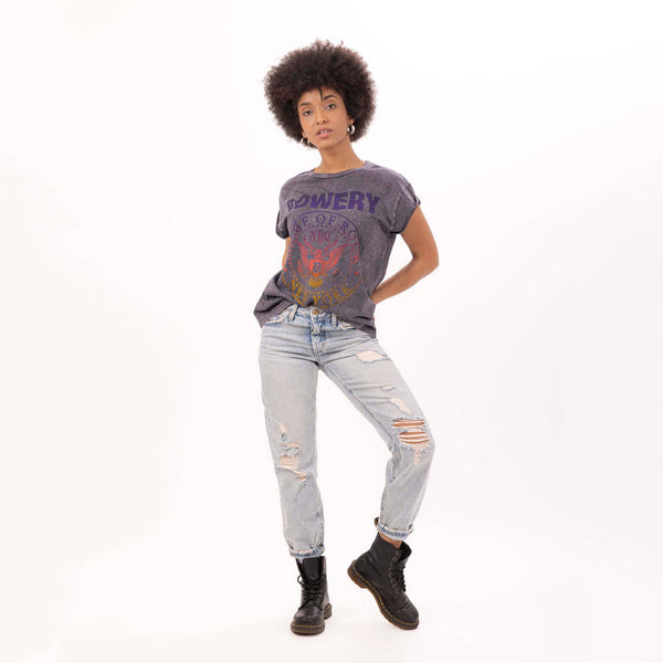 Bowery Nyc WOMEN'S "HOME OF ROCK" CREWNECK BOXY T-SHIRT - VINTAGE JERSEY