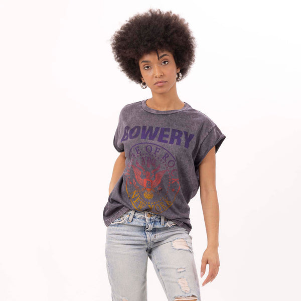 bowery nyc WOMEN'S "HOME OF ROCK" CREWNECK BOXY T-SHIRT - VINTAGE JERSEY