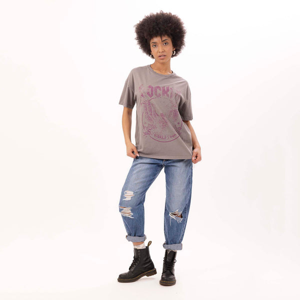 Bowery Nyc WOMEN'S "ROCKIN" CREWNECK BOY FIT T-SHIRT - VINTAGE JERSEY