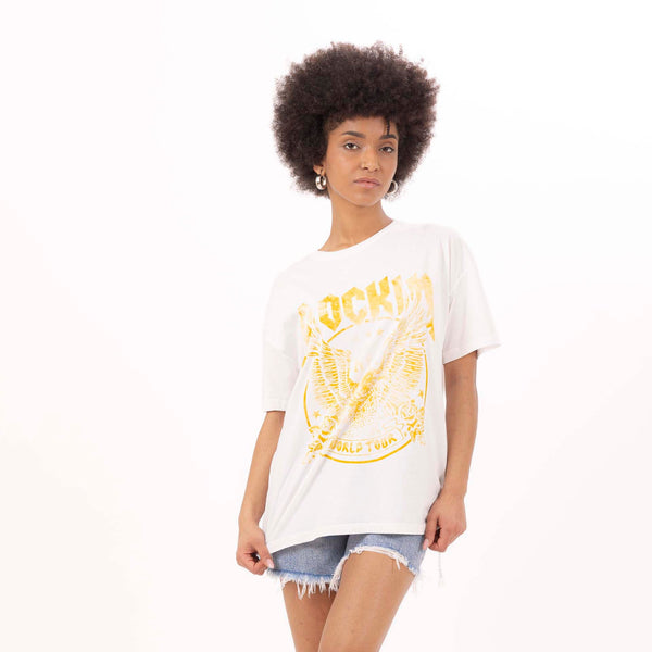 Bowery Nyc WOMEN'S "ROCKIN" CREWNECK BOY FIT T-SHIRT - VINTAGE JERSEY