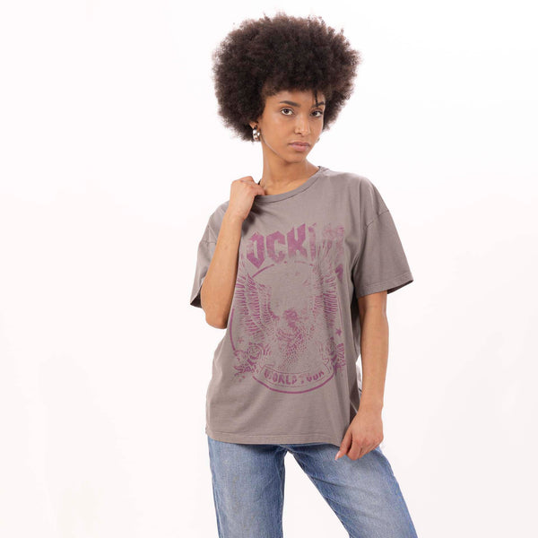 bowery nyc WOMEN'S "ROCKIN" CREWNECK BOY FIT T-SHIRT - VINTAGE JERSEY