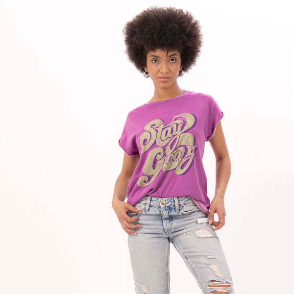 Bowery Nyc WOMEN'S "STAY GROOVY" CREWNECK BOXY T-SHIRT - VINTAGE JERSEY