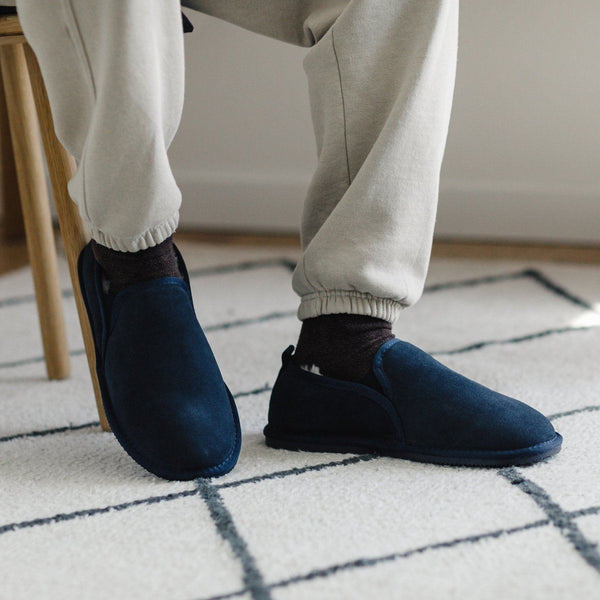 Bown Of London Avi Mens Sheepskin Turn Slipper - Navy Size *