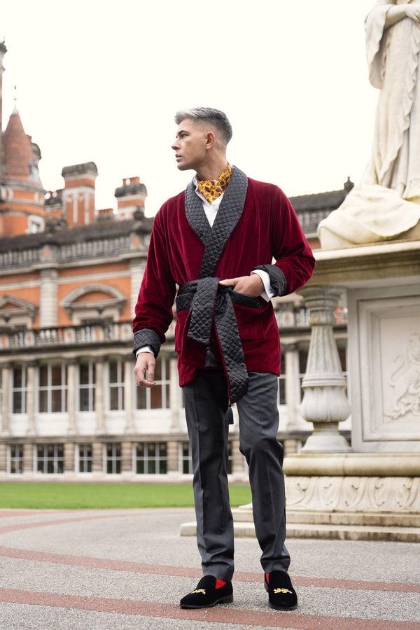 Bown Of London Belgravia Short Velvet Smoking Jacket In Burgundy Size *