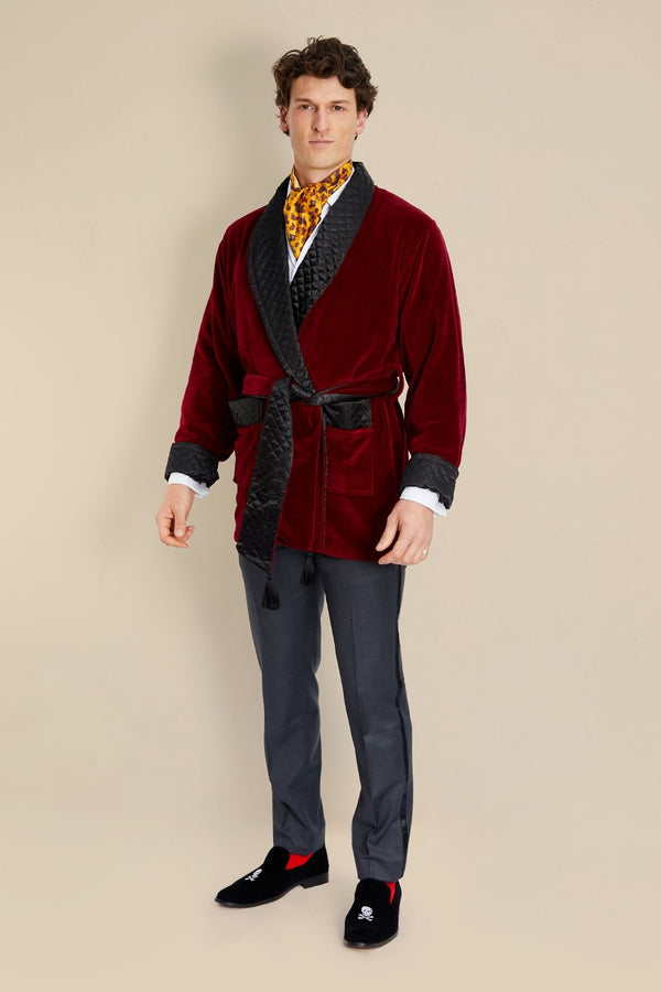 Bown Of London Belgravia Short Velvet Smoking Jacket In Burgundy Size *