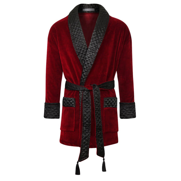 bown of london Belgravia Short Velvet Smoking Jacket in Burgundy Size *