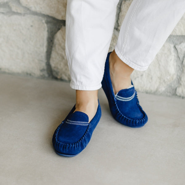 Bown Of London Bethany Ladies Suede Moccasin - Blue Size *