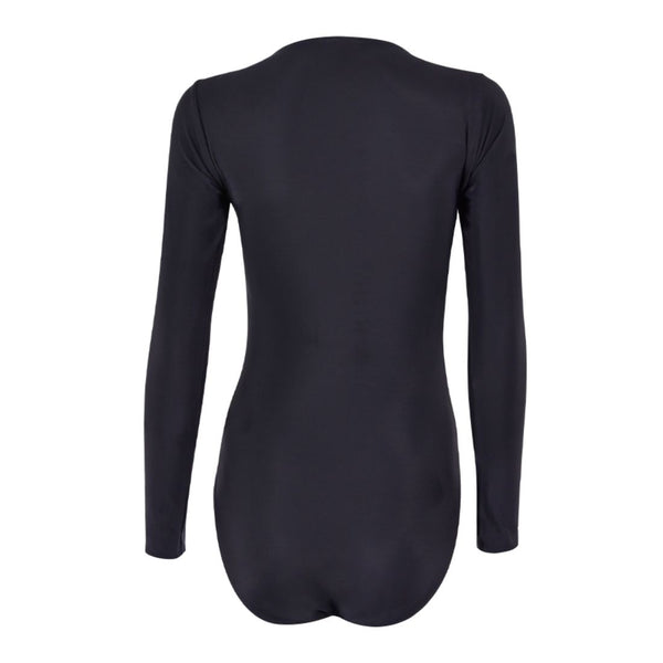 Bown Of London Black Classic Long Sleeve Front Zip One-Piece Swimsuit Size *