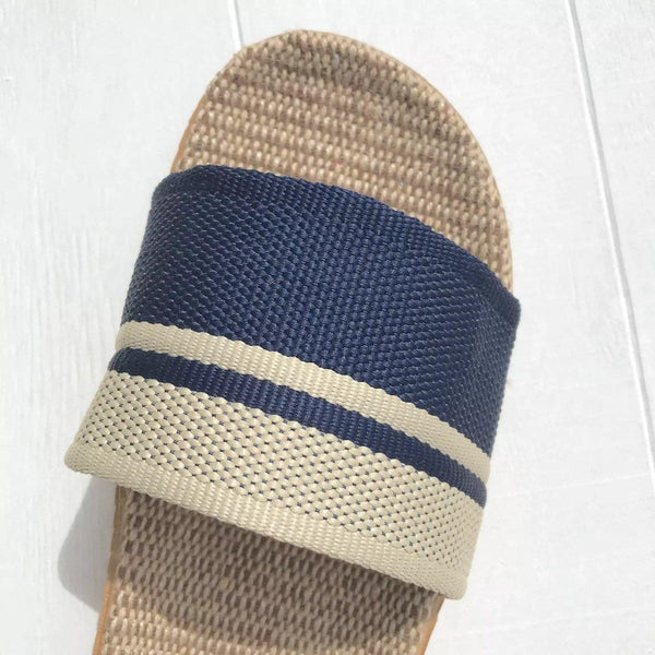 Bown Of London Mens Beach Sliders Navy Stripe Size *
