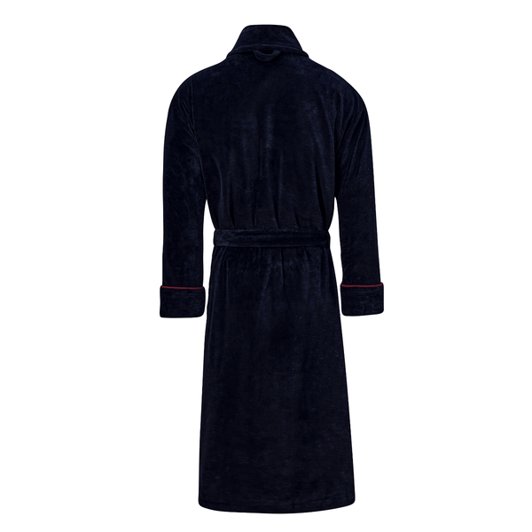 Bown Of London Carnegie Luxury Cotton Long Velvet Smoking Jacket In Navy Size *