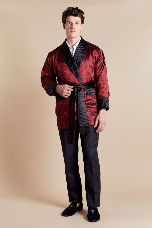 Bown Of London Clarke Men's Short Smoking Jacket - Claret Size *