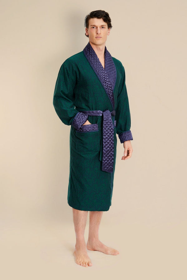Bown Of London Connaught Long Smoking Jacket Robe In Green Size *