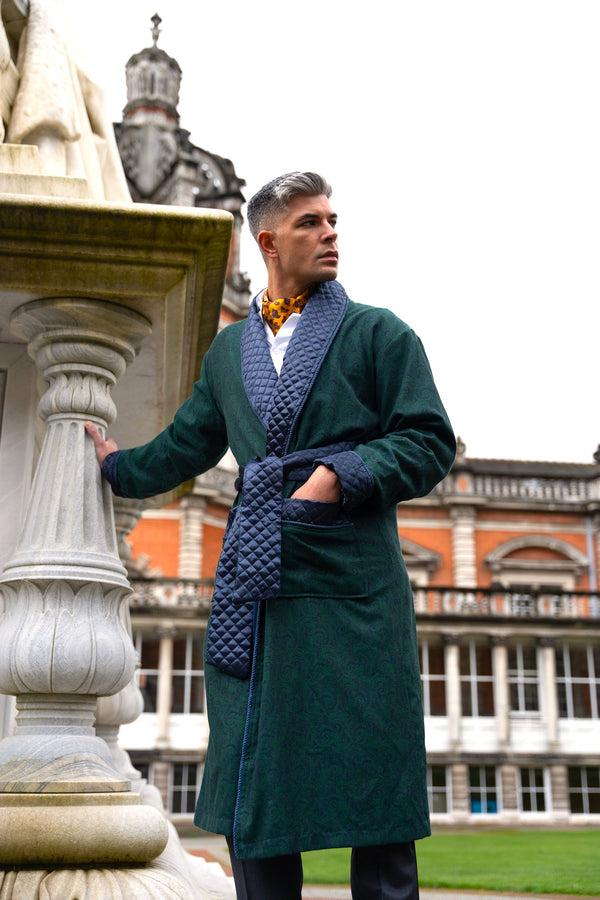 Bown Of London Connaught Long Smoking Jacket Robe In Green Size *