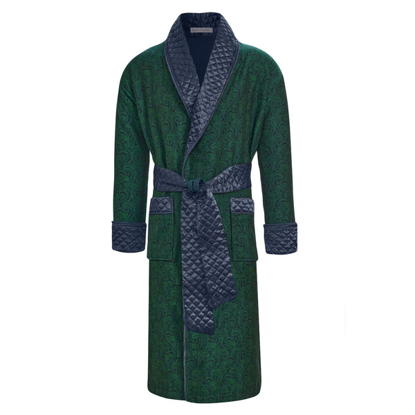 bown of london Connaught Long Smoking Jacket Robe in Green Size *
