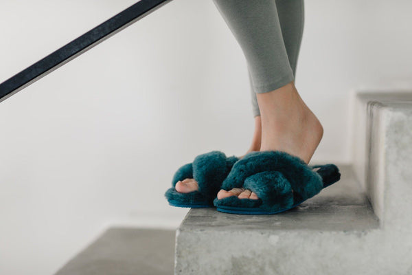 Bown Of London Delilah Ladies Sheepskin Slider Slipper- Marine Size *