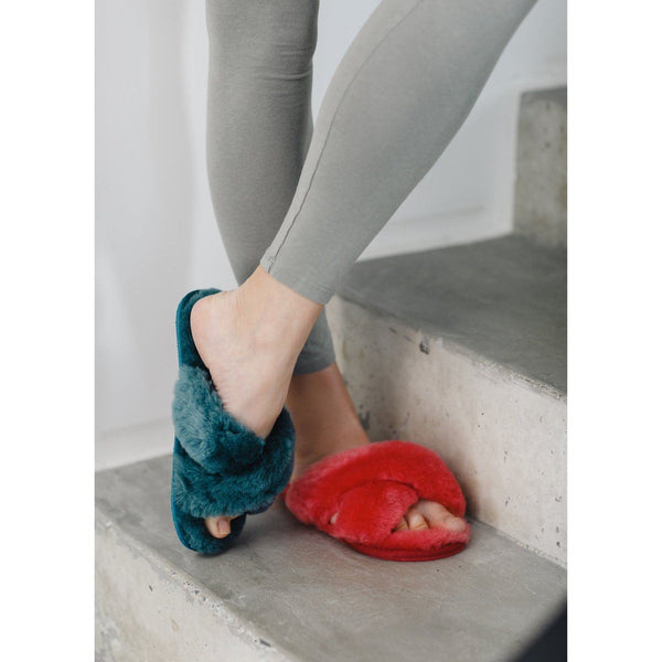 Bown Of London Delilah Ladies Sheepskin Slider Slipper- Marine Size *