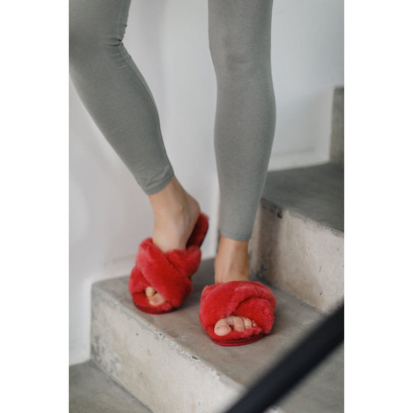 Bown Of London Delilah Ladies Sheepskin Slider Slipper - Watermelon Size *