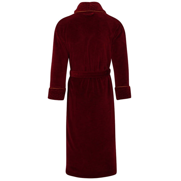 Bown Of London Donington Long Velvet Smoking Jacket In Burgundy Size *