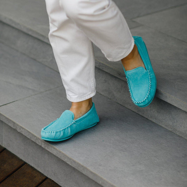 Bown Of London Ffion Ladies Suede Moccasin - Aqua Size *