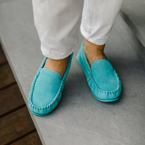 Bown Of London Ffion Ladies Suede Moccasin - Aqua Size *