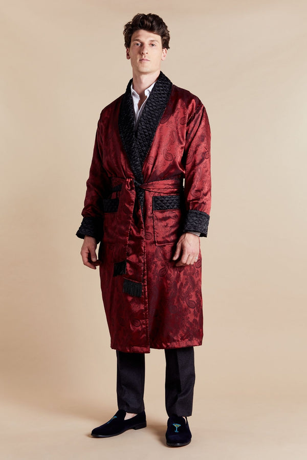 Bown Of London Gable Mens Long Smoking Jacket - Claret Size *