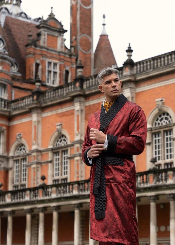 Bown Of London Gable Mens Long Smoking Jacket - Claret Size *