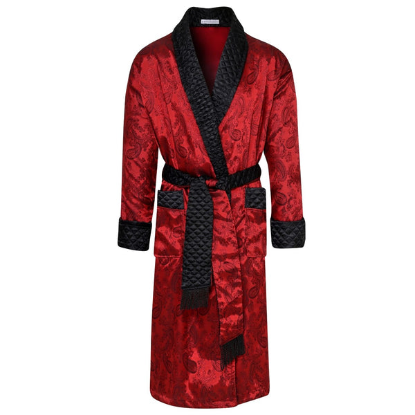 bown of london Gable Mens Long Smoking Jacket - Claret Size *