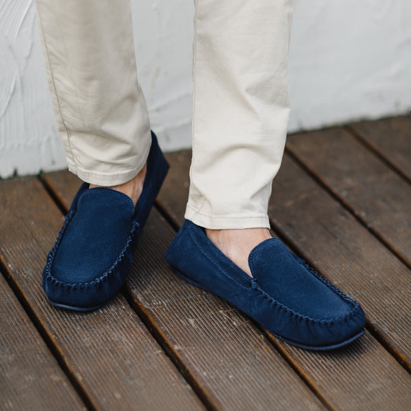 Bown Of London Harris Mens Fabric Lined Moccasin - Navy Size *