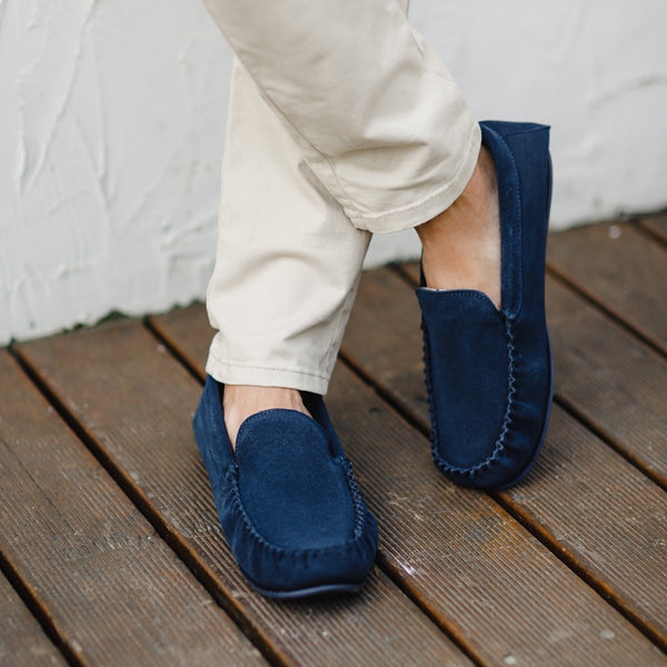 Bown Of London Harris Mens Fabric Lined Moccasin - Navy Size *