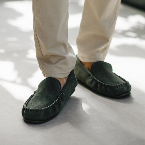 Bown Of London Harris Mens Fabric Lined Moccasin - Olive Size *