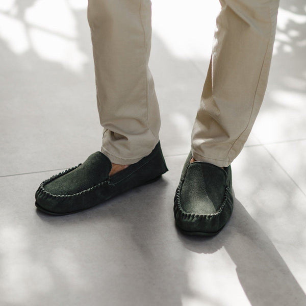 Bown Of London Harris Mens Fabric Lined Moccasin - Olive Size *