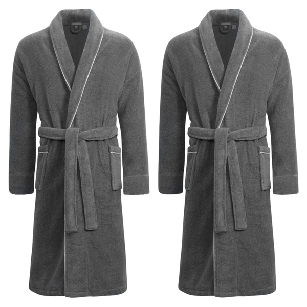 bown of london His & Hers Grey Towelling Dressing Gown Bundle - Europa Men's Grey Towelling Dressing Gown - Europa (Size) *