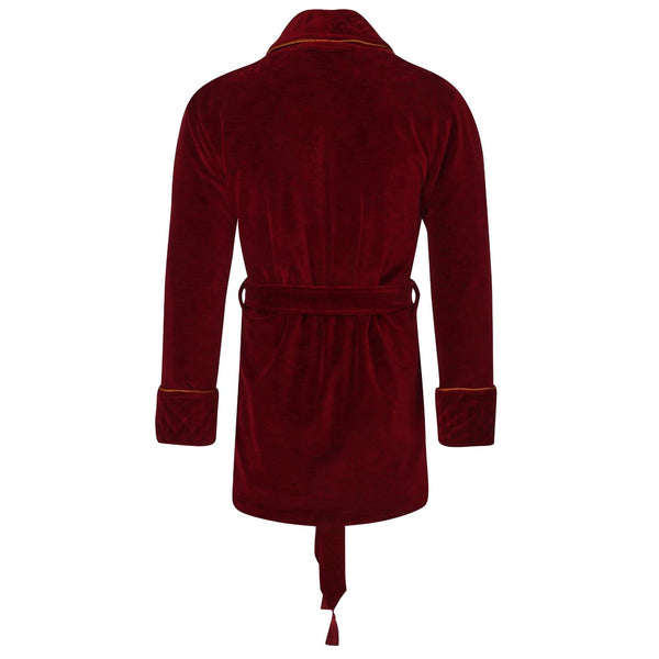 Bown Of London Howard Cotton Short Velvet Smoking Jacket In Burgundy Size *
