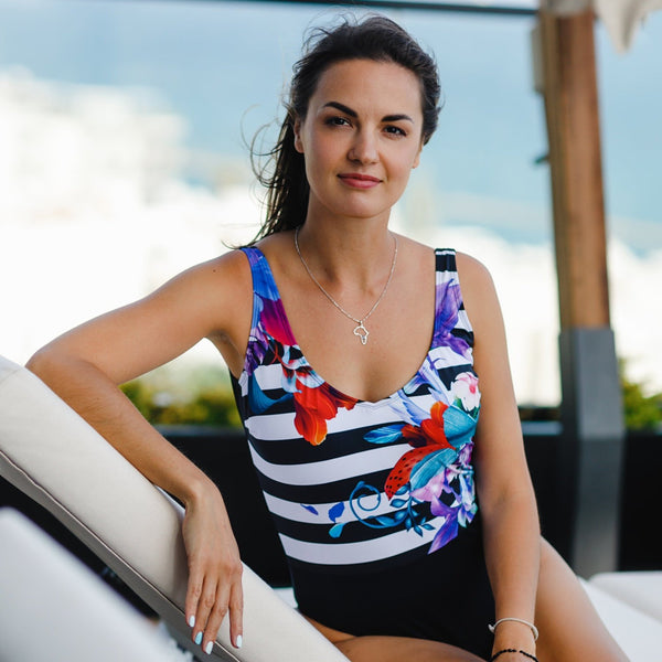 bown of london Ladies Striped & Lilly Print Swimsuit Size *