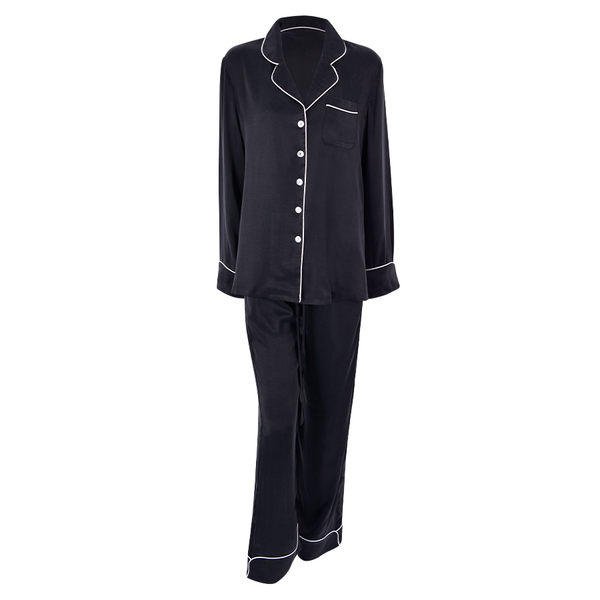 bown of london Ladies Vegan Silk Pyjama- Zumra Black Print Size * bown of london Ladies Vegan Silk Pyjama- Zumra Black Print Size *