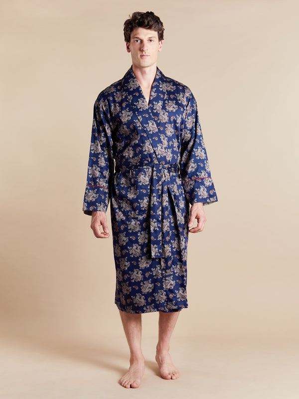 Bown Of London Lightweight Men's Dressing Gown - Gatsby Paisley Blue Size *