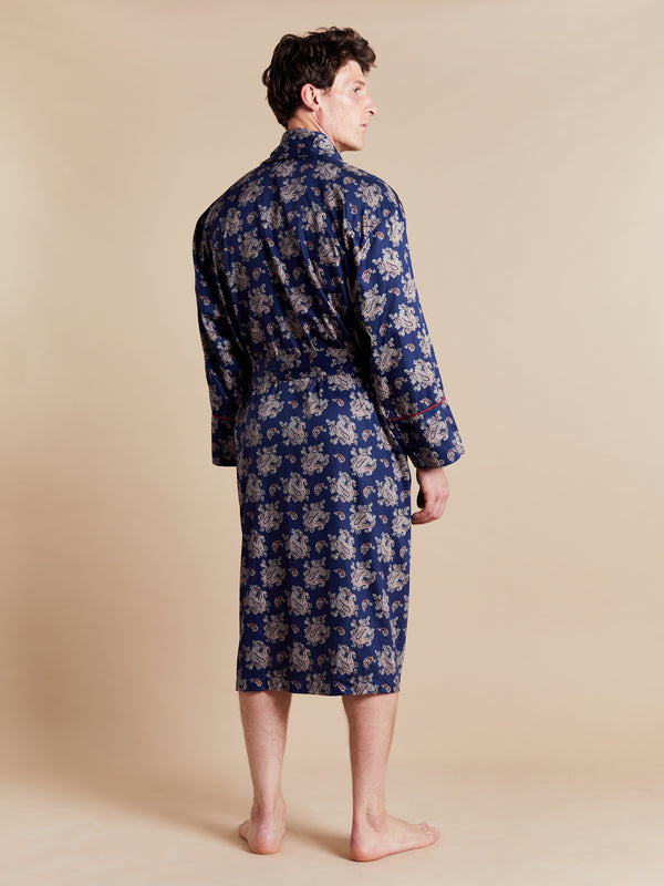 Bown Of London Lightweight Men's Dressing Gown - Gatsby Paisley Blue Size *