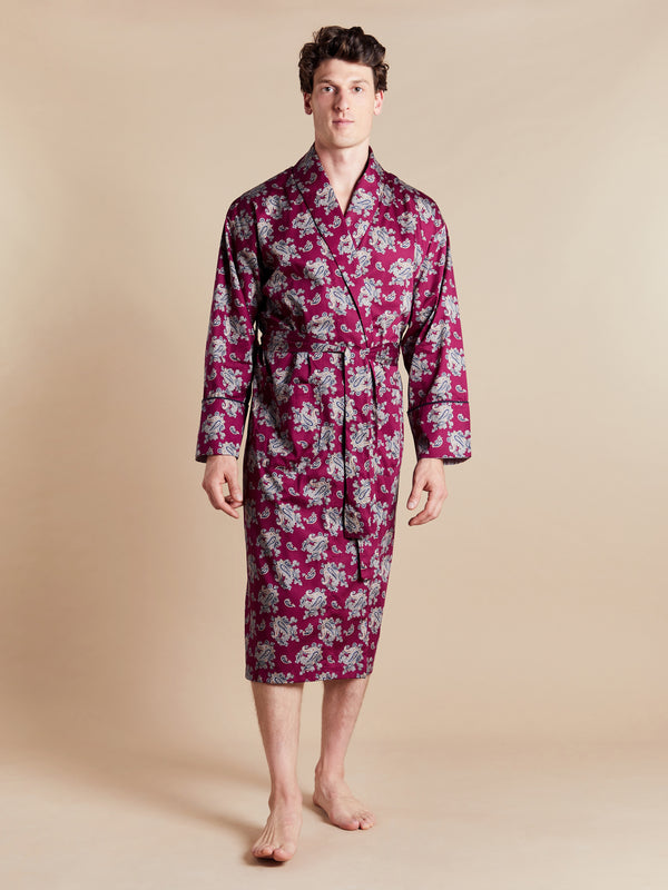 Bown Of London Lightweight Men's Dressing Gown - Gatsby Paisley Wine Size *