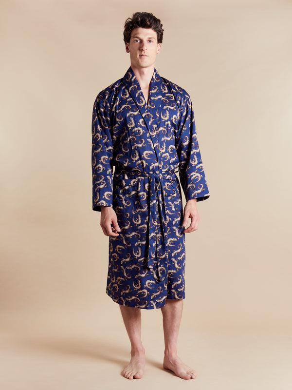 Bown Of London Lightweight Men's Dressing Gown - Gekko Navy Size *