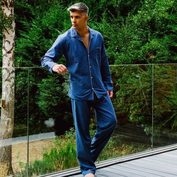 Bown Of London Men's Pyjamas Brushed Cotton Blue - Azur Size *