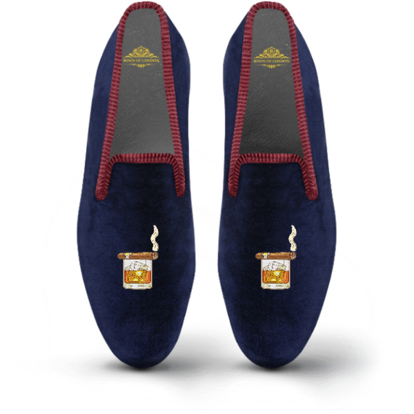 bown of london Men's Velvet Loafer/Slipper Shoe - Cigar on Whiskey Glass UK Mens Shoe Size *