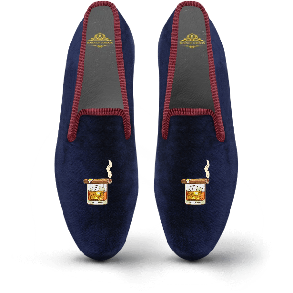 bown of london Men's Velvet Loafer/Slipper Shoe - Cigar on Whiskey Glass UK Mens Shoe Size *