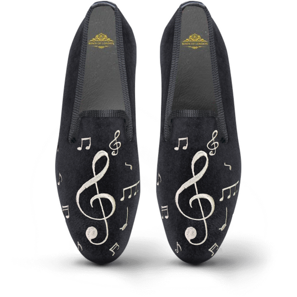 bown of london Men's Velvet Loafer/Slipper Shoe - Musical Notes UK Mens Shoe Size *