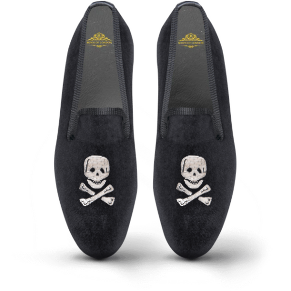bown of london Men's Velvet Loafer/Slipper Shoe - Skull UK Mens Shoe Size *
