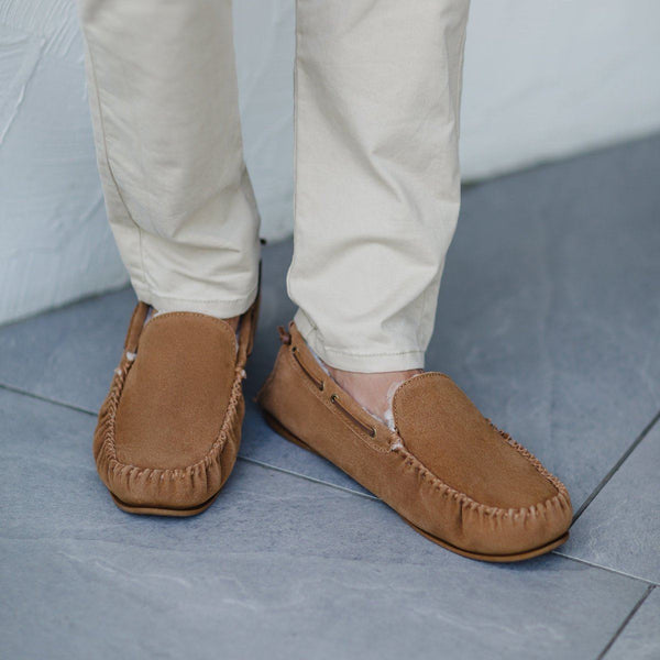 Bown Of London Owen Mens Fleece Lined Moccasin - Chestnut Size *