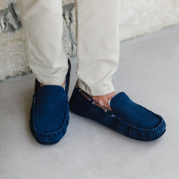 Bown Of London Owen Mens Fleece Lined Moccasin - Navy Size *
